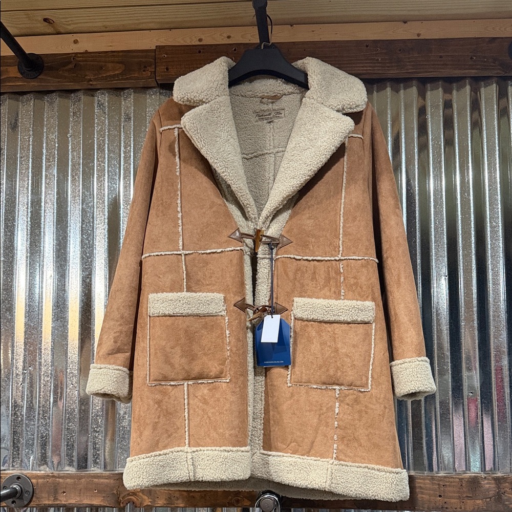Panhandle Slim Tan Suede Shearling-Trim Coat
